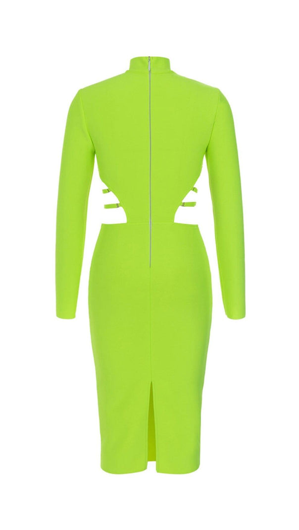 AIIZIE FLUORESCENT GREEN WAIST CUT-OUT SLIM-FIT DRESS - product image