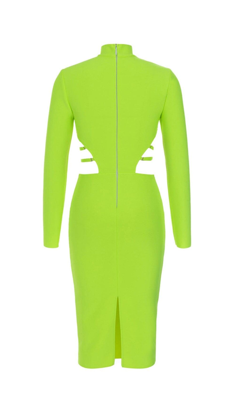 FLUORESCENT GREEN WAIST CUT-OUT SLIM-FIT DRESS