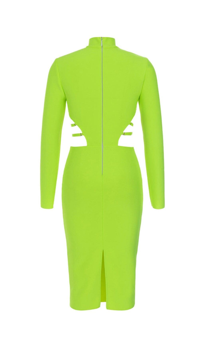 FLUORESCENT GREEN WAIST CUT-OUT SLIM-FIT DRESS