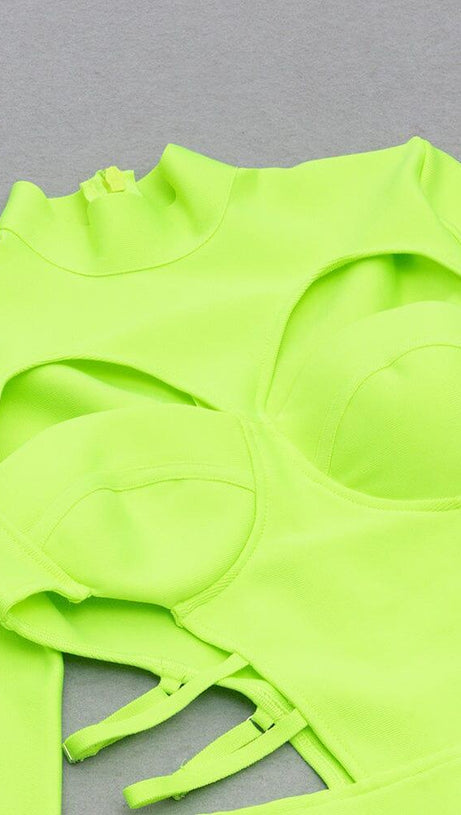 FLUORESCENT GREEN WAIST CUT-OUT SLIM-FIT DRESS