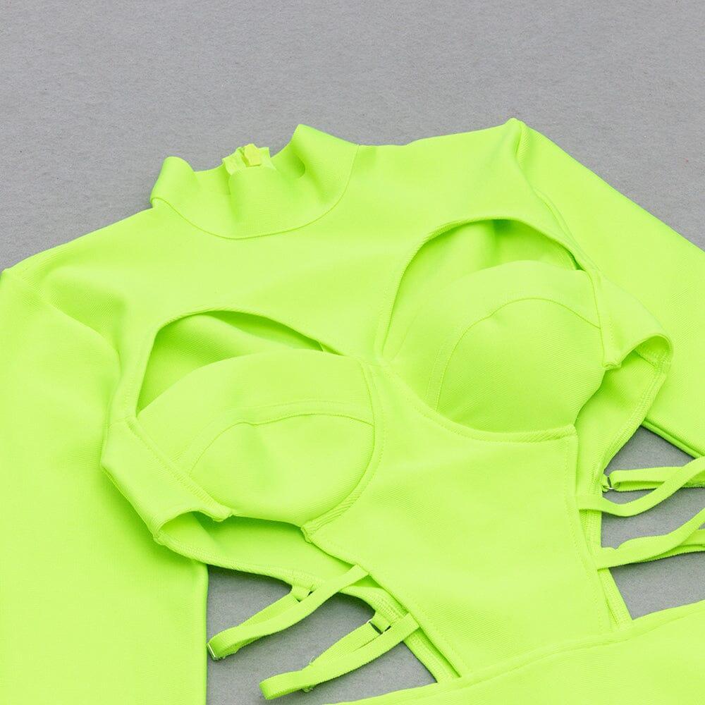 AIIZIE FLUORESCENT GREEN WAIST CUT-OUT SLIM-FIT DRESS - product image
