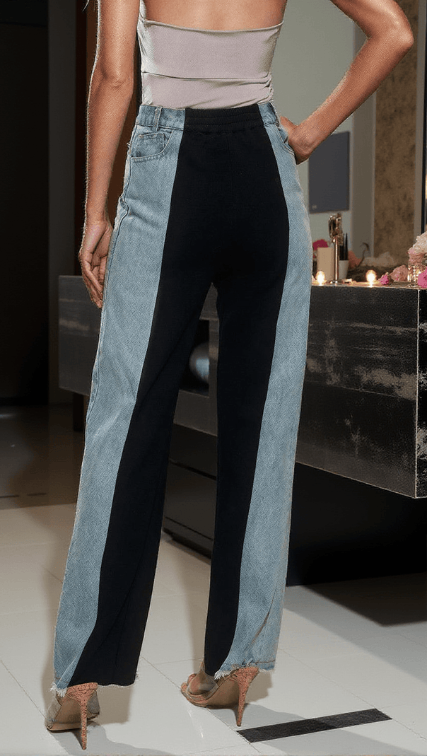 AIIZIE SAGERA PATCHWORK CONTRAST COLOR DENIM PANTS - product image