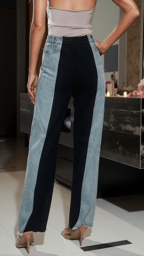 SAGERA PATCHWORK CONTRAST COLOR DENIM PANTS