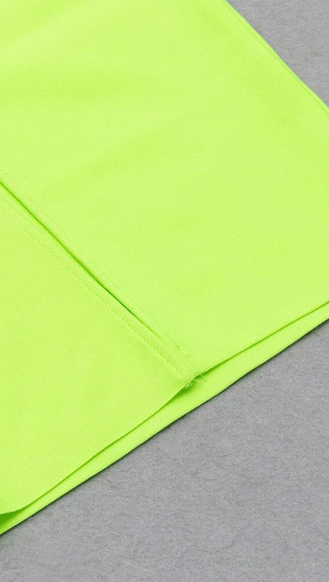 FLUORESCENT GREEN WAIST CUT-OUT SLIM-FIT DRESS
