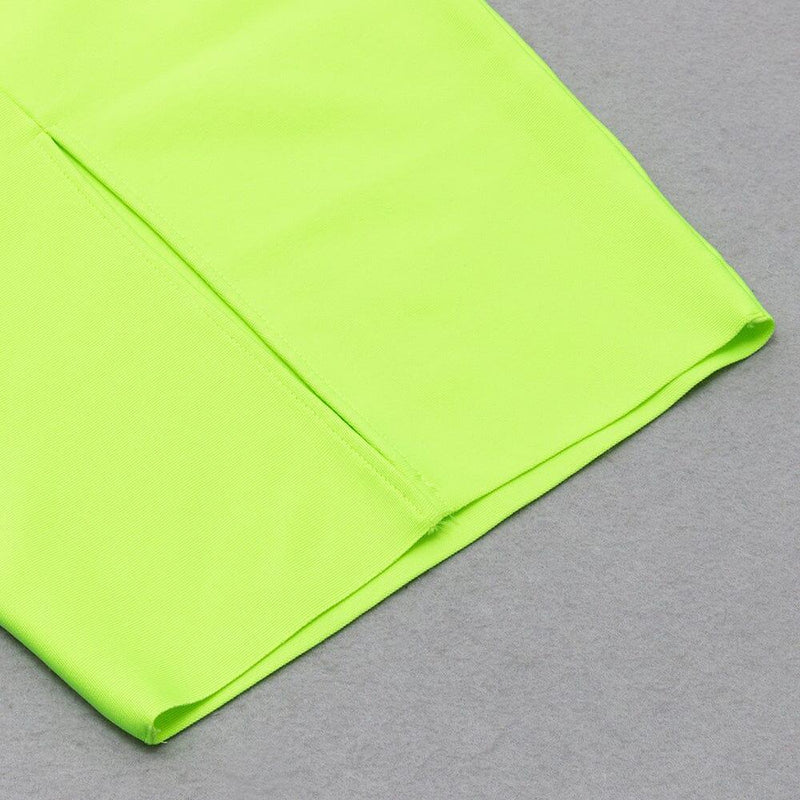 FLUORESCENT GREEN WAIST CUT-OUT SLIM-FIT DRESS