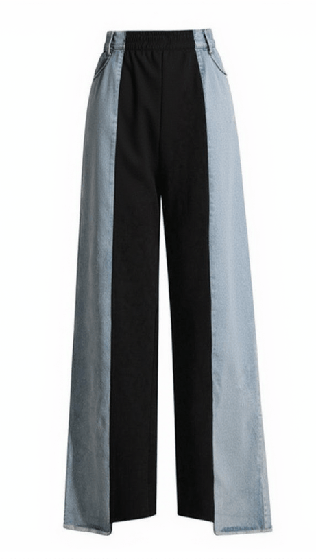 SAGERA PATCHWORK CONTRAST COLOR DENIM PANTS