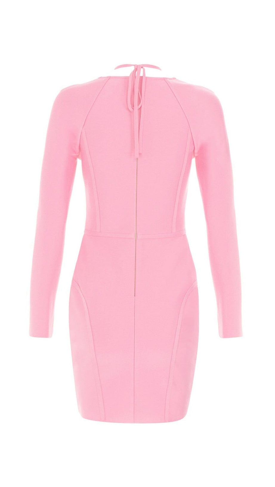 BARBIE PINK MESH FABRIC STITCHED SQUARE-NECK HALTERNECK DRESS