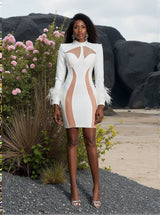 Gabriella Patchwork Bandage Dress In White