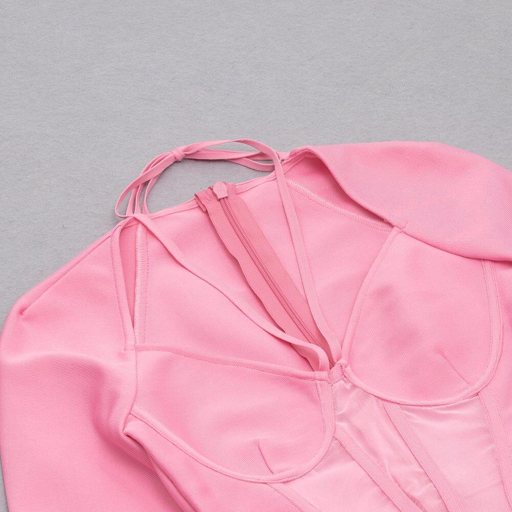 AIIZIE BARBIE PINK MESH FABRIC STITCHED SQUARE-NECK HALTERNECK DRESS - product image