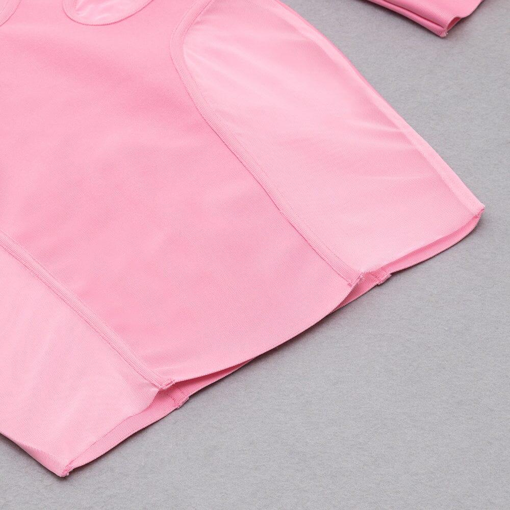 AIIZIE BARBIE PINK MESH FABRIC STITCHED SQUARE-NECK HALTERNECK DRESS - product image