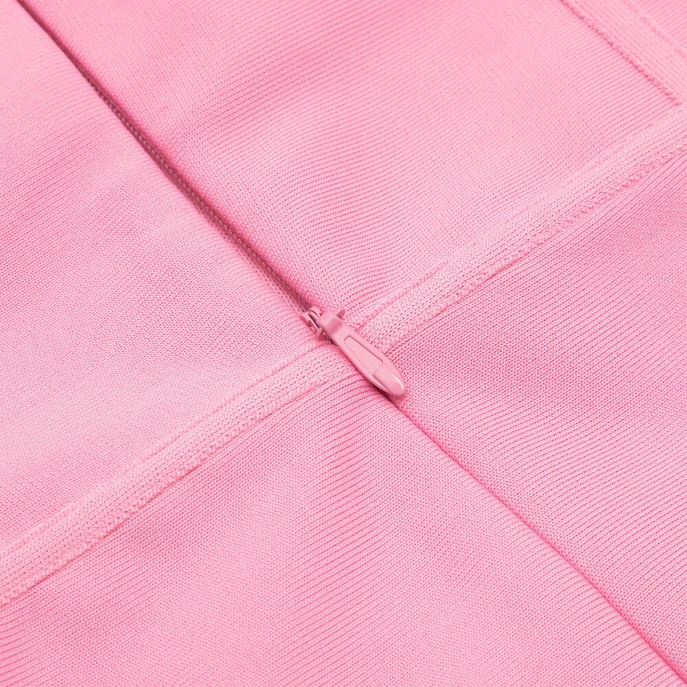 AIIZIE BARBIE PINK MESH FABRIC STITCHED SQUARE-NECK HALTERNECK DRESS - product image