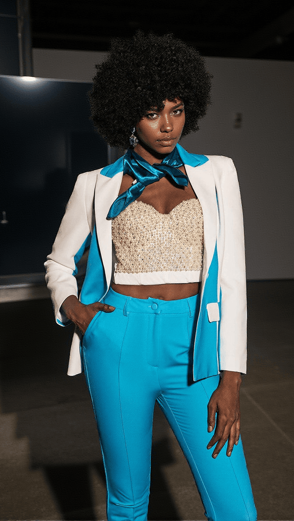 AIIZIE RITA PATCHWORK BLAZER SET IN BLUE - product image