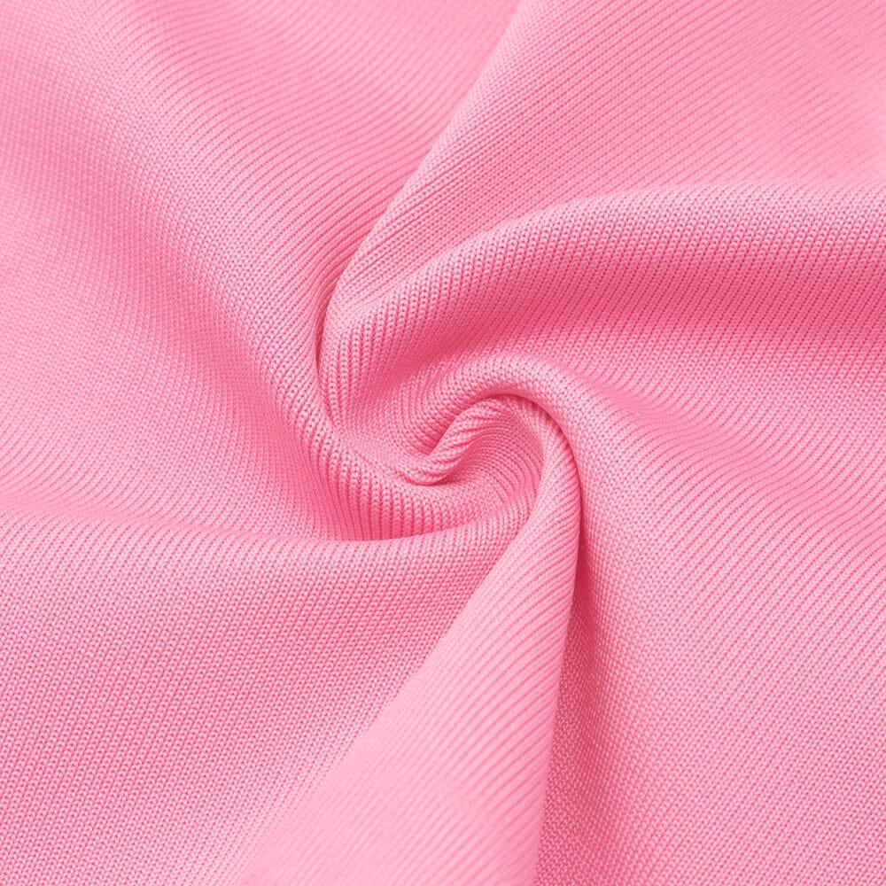 Barbie Pink Mesh Fabric Stitched Square-Neck Halterneck Dress