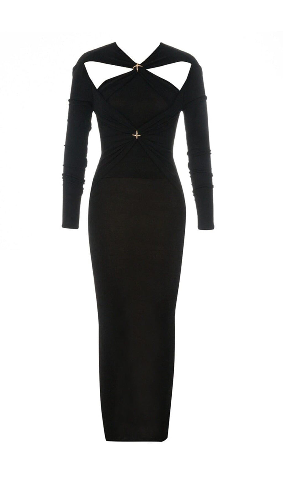 SCHWARZES SLIM-FIT-KLEID MIT ÜBERQUERTER SCHNÜRUNG UND DICKEN SCHULTERN