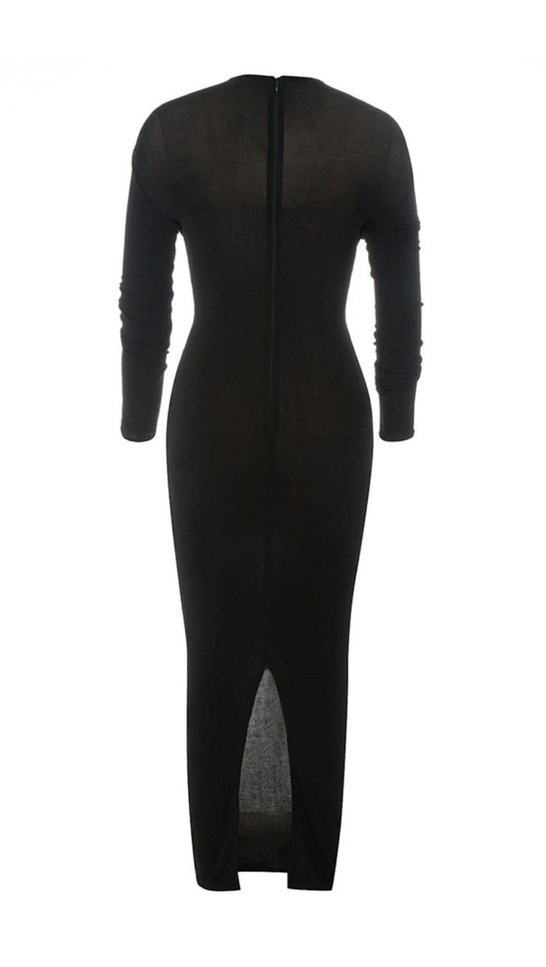 AIIZIE BLACK LEAKY SHOULDER CROSS-LACE-UP SLIM-FIT DRESS - product image