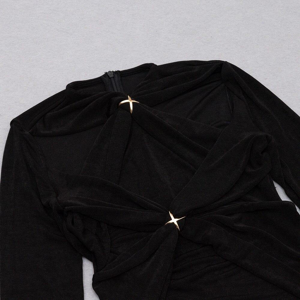 AIIZIE BLACK LEAKY SHOULDER CROSS-LACE-UP SLIM-FIT DRESS - product image