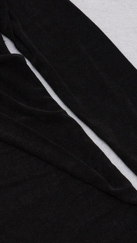 BLACK LEAKY SHOULDER CROSS-LACE-UP SLIM-FIT DRESS