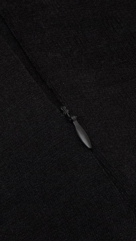 BLACK LEAKY SHOULDER CROSS-LACE-UP SLIM-FIT DRESS