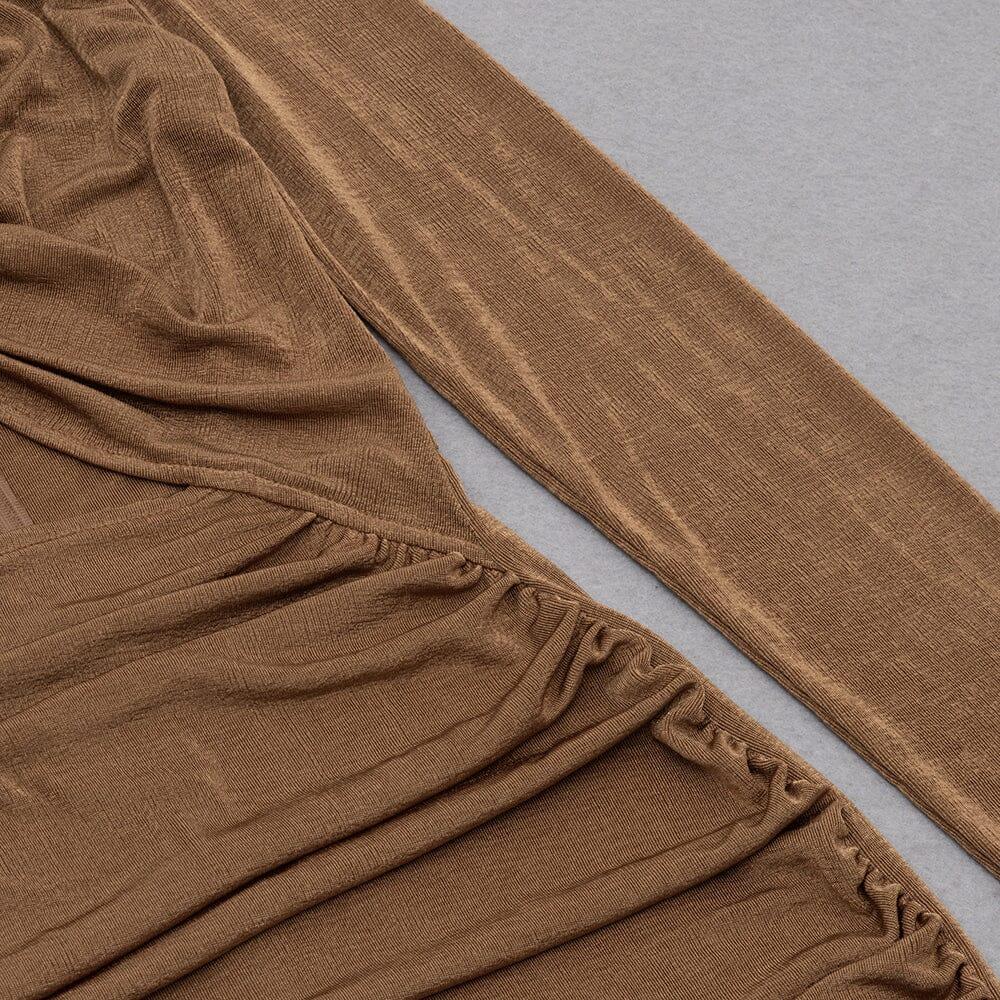 AIIZIE CARAMEL TURTLENECK WAIST HOLLOW PLEATED DRESS - product image