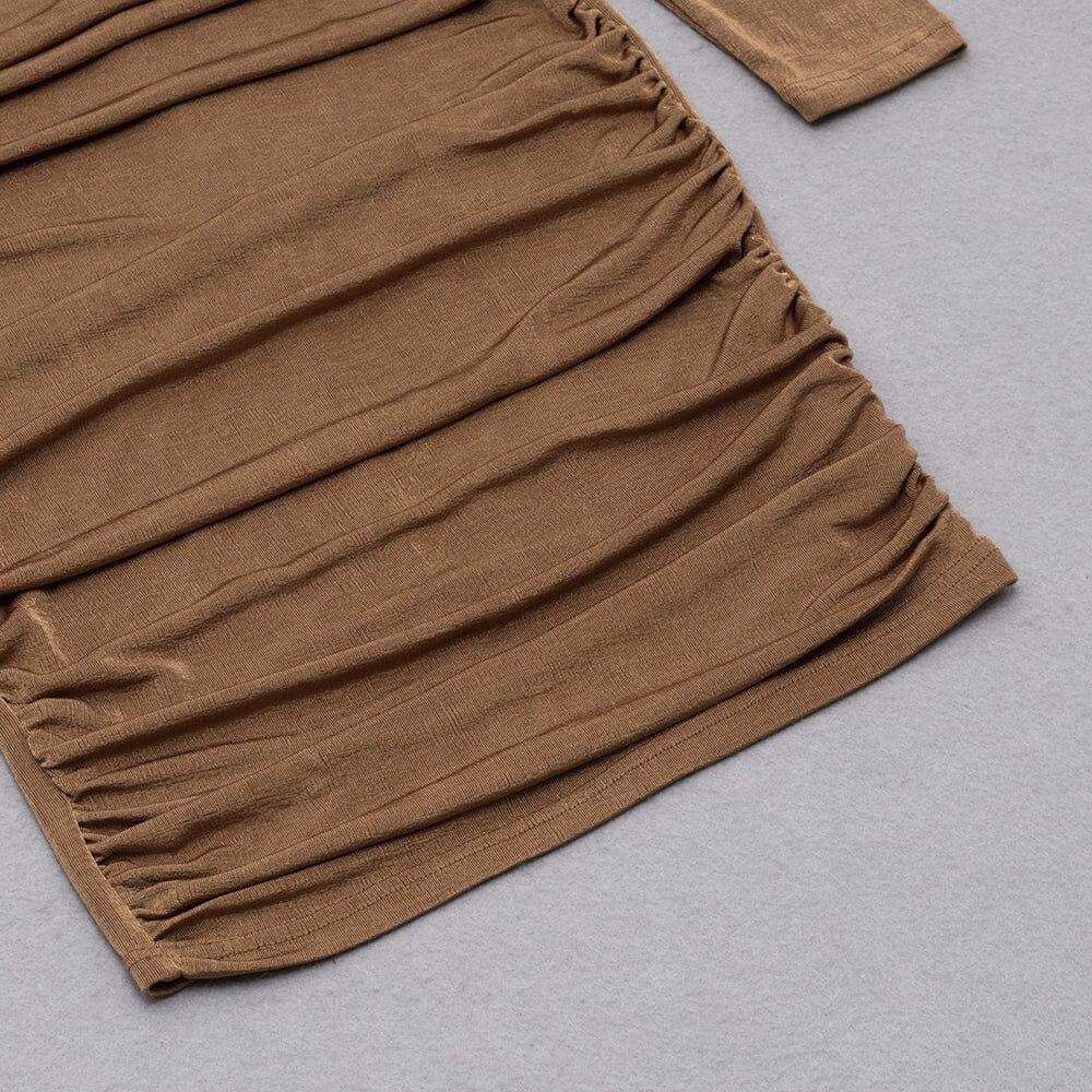 AIIZIE CARAMEL TURTLENECK WAIST HOLLOW PLEATED DRESS - product image