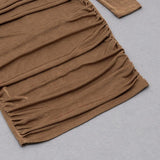 CARAMEL TURTLENECK WAIST HOLLOW PLEATED DRESS