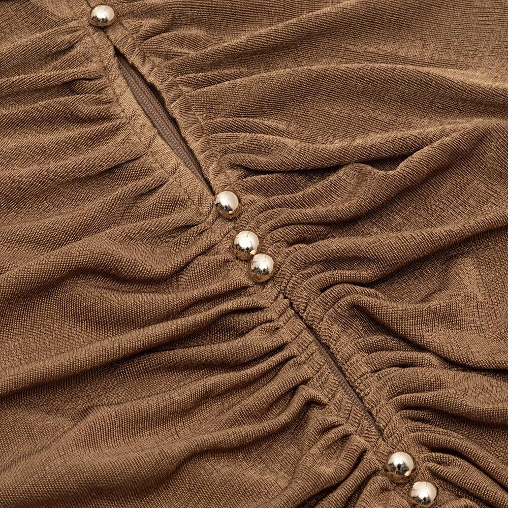 AIIZIE CARAMEL TURTLENECK WAIST HOLLOW PLEATED DRESS - product image