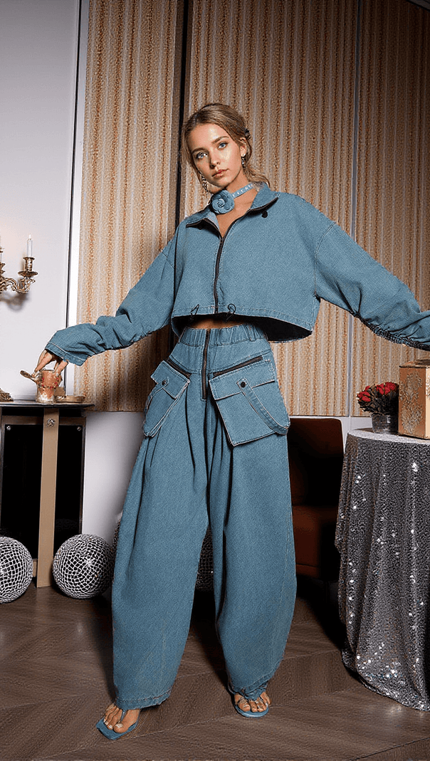 AIIZIE MAUDIE POCKET WIDE DENIM PANTS SET - product image