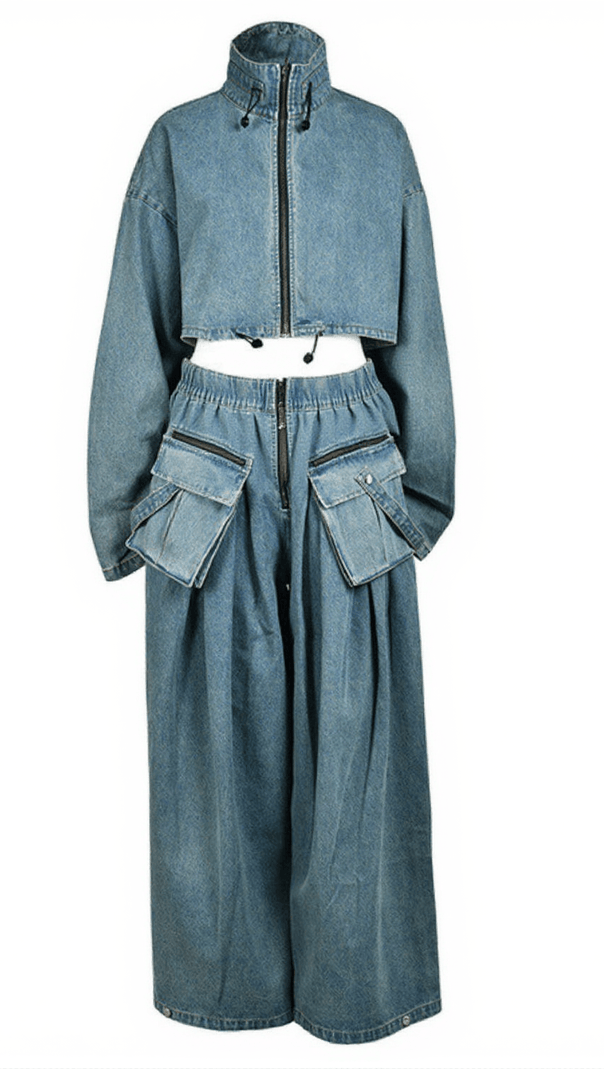 AIIZIE MAUDIE POCKET WIDE DENIM PANTS SET - product image