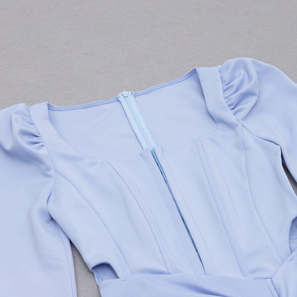 AIIZIE LIGHT BLUE SQUARE-NECK PUFF SLEEVE SIDE HIGH SLIT DRESS - product image