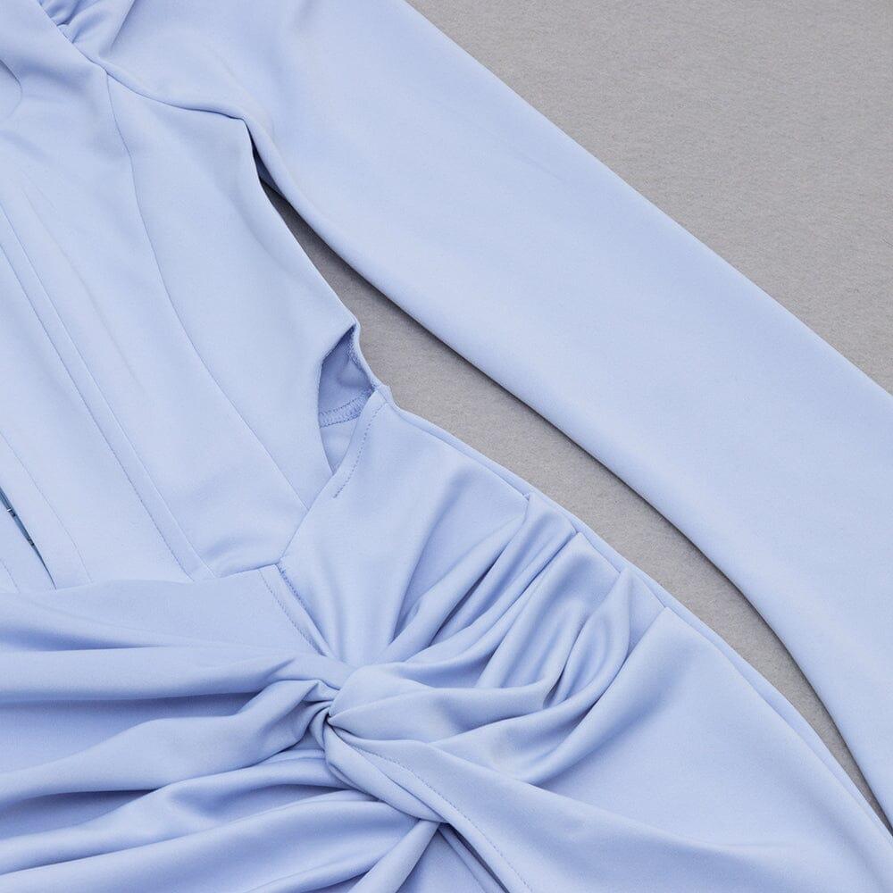 AIIZIE LIGHT BLUE SQUARE-NECK PUFF SLEEVE SIDE HIGH SLIT DRESS - product image