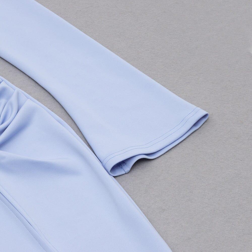 AIIZIE LIGHT BLUE SQUARE-NECK PUFF SLEEVE SIDE HIGH SLIT DRESS - product image