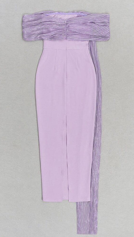 PURPLE ONE-SHOULDER MAXI DRESS WITH RIGHT DROPPED SLEEVES