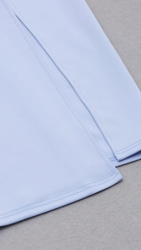 LIGHT BLUE SQUARE-NECK PUFF SLEEVE SIDE HIGH SLIT DRESS