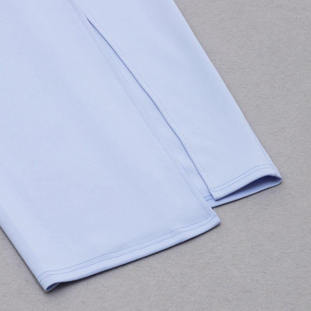 AIIZIE LIGHT BLUE SQUARE-NECK PUFF SLEEVE SIDE HIGH SLIT DRESS - product image