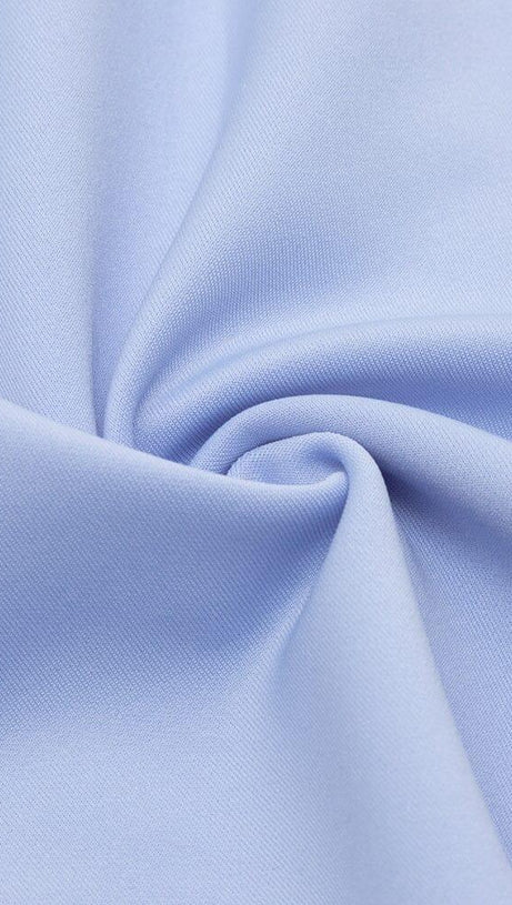 LIGHT BLUE SQUARE-NECK PUFF SLEEVE SIDE HIGH SLIT DRESS