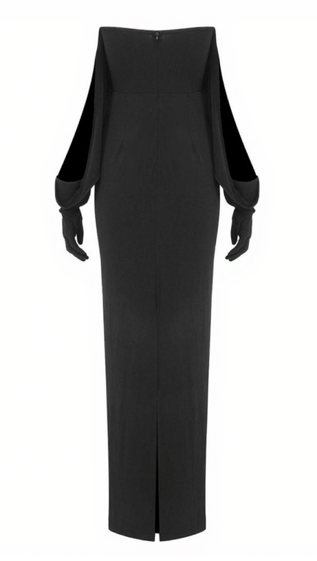 Belia – Schulterfreies Kleid mit Schlitzen und Handschuhen auf der Rückseite