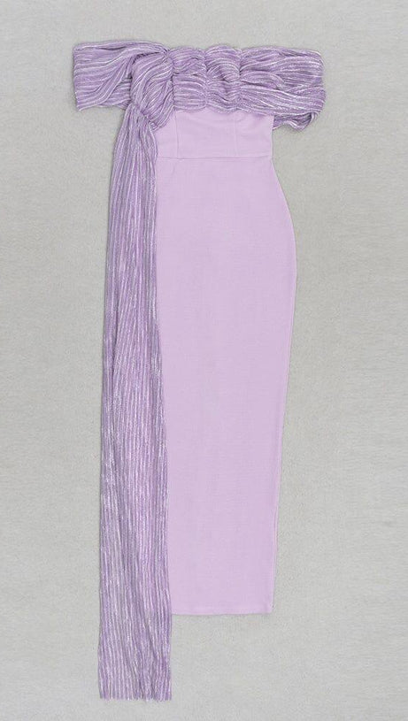 PURPLE ONE-SHOULDER MAXI DRESS WITH RIGHT DROPPED SLEEVES