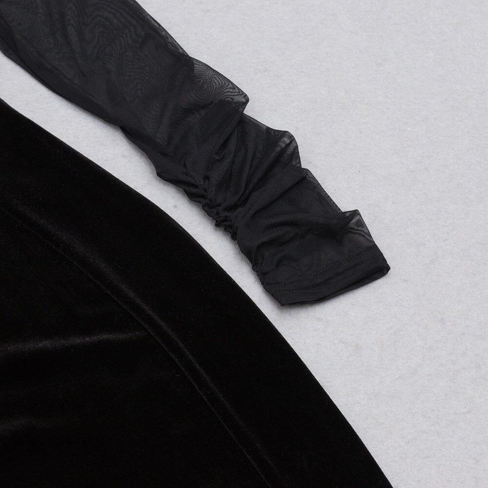 AIIZIE BLACK CREWNECK MESH STITCHED VELVET DRESS - product image