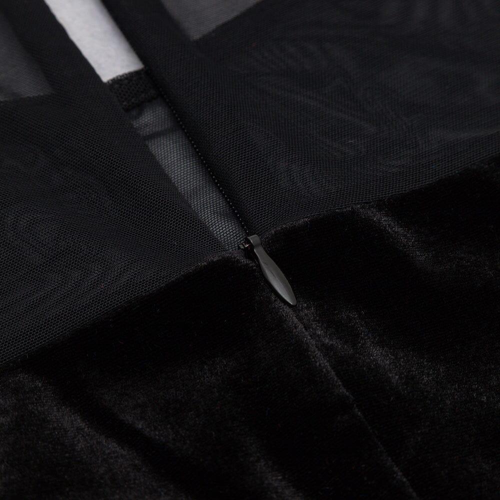 AIIZIE BLACK CREWNECK MESH STITCHED VELVET DRESS - product image