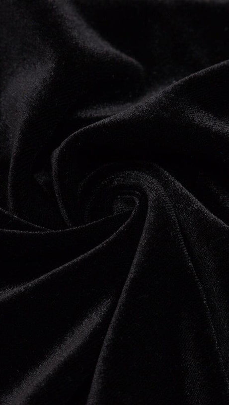 BLACK CREWNECK MESH STITCHED VELVET DRESS