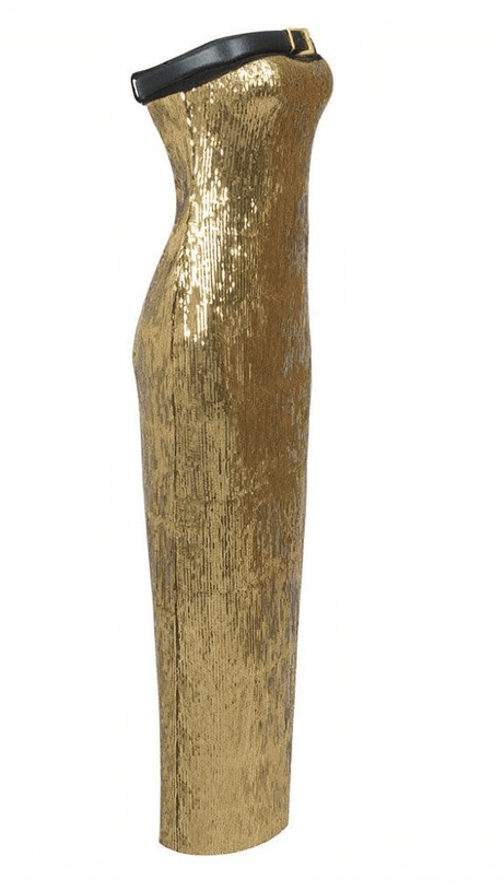 Trägerloses Kleid „Triana“ mit Gürtel und Glitzerpailletten