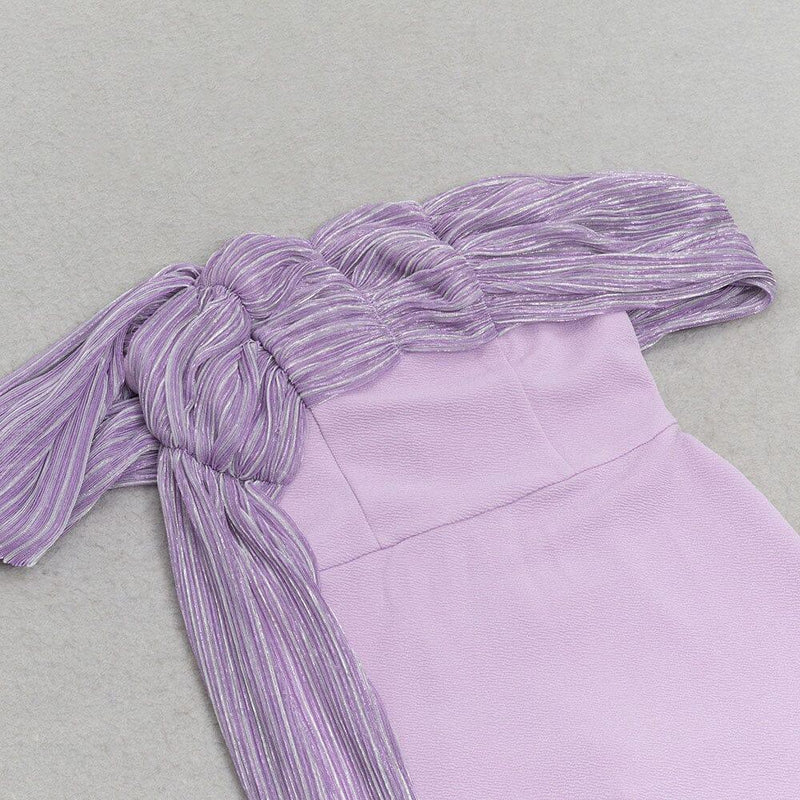 PURPLE ONE-SHOULDER MAXI DRESS WITH RIGHT DROPPED SLEEVES