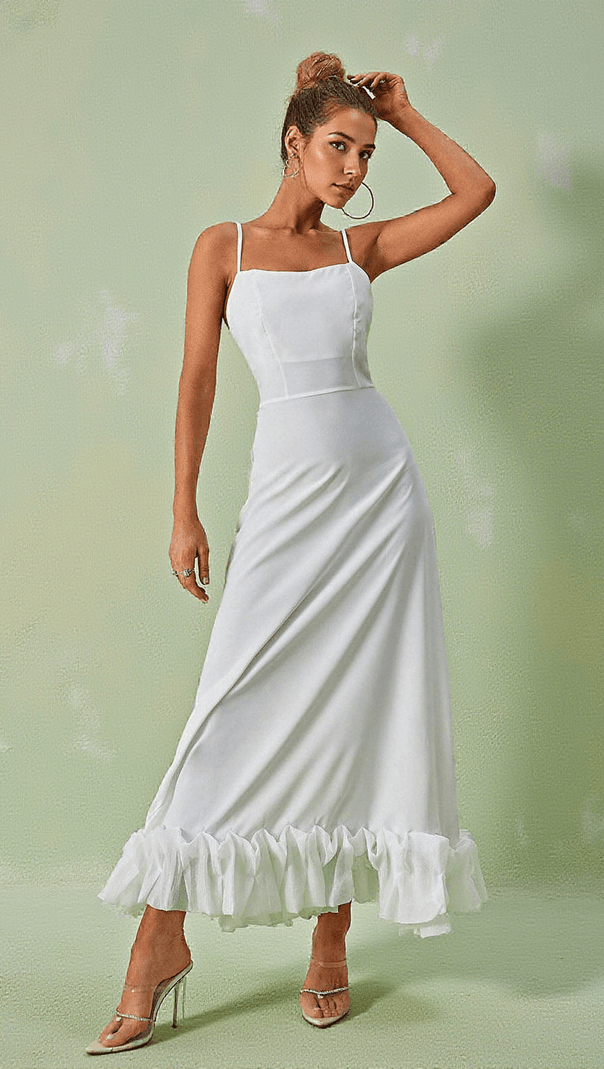 AIIZIE ILSA SPAGHETTI MAXI DRESS IN WHITE - product image