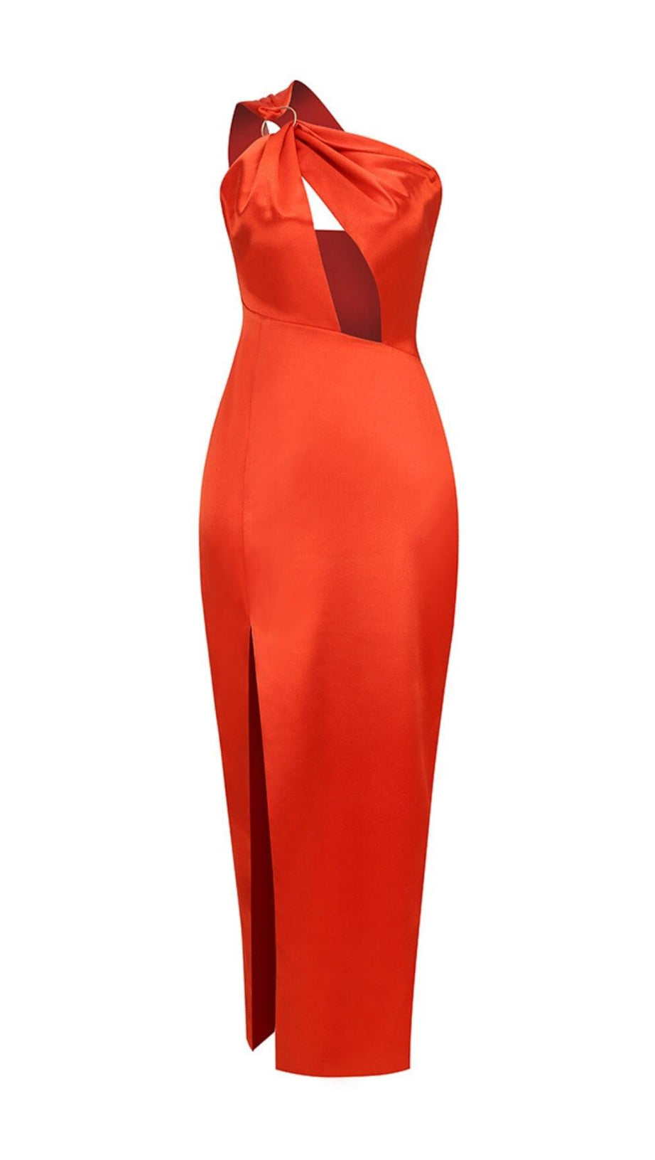ONE-SHOULDER SATIN HIGH-SLIT MAXI DRESS