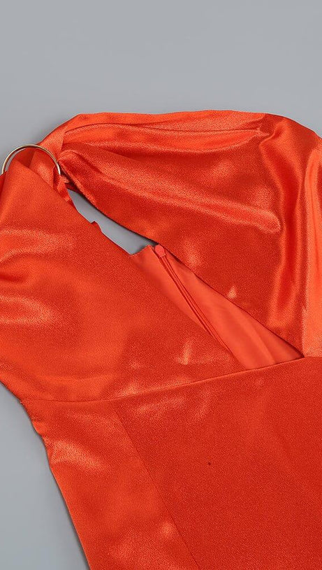 ONE-SHOULDER SATIN HIGH-SLIT MAXI DRESS