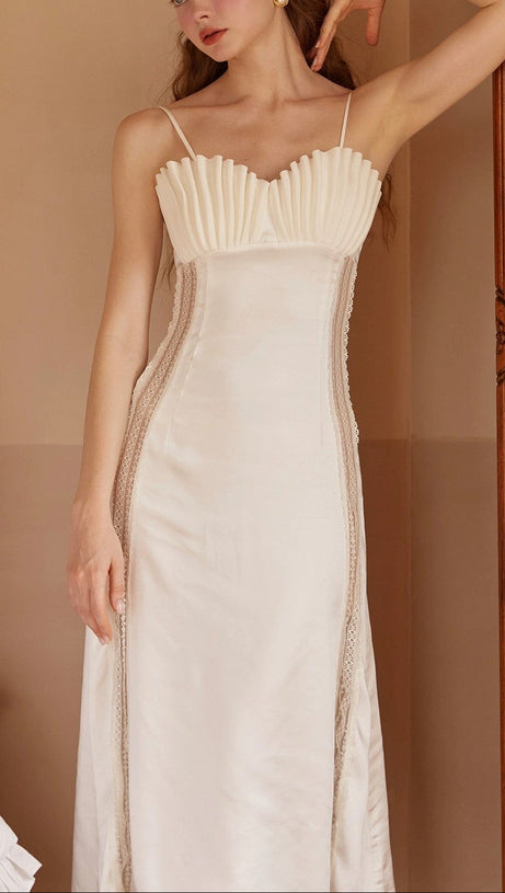 marjorie Shell Pleated Satin Midi Dress in white