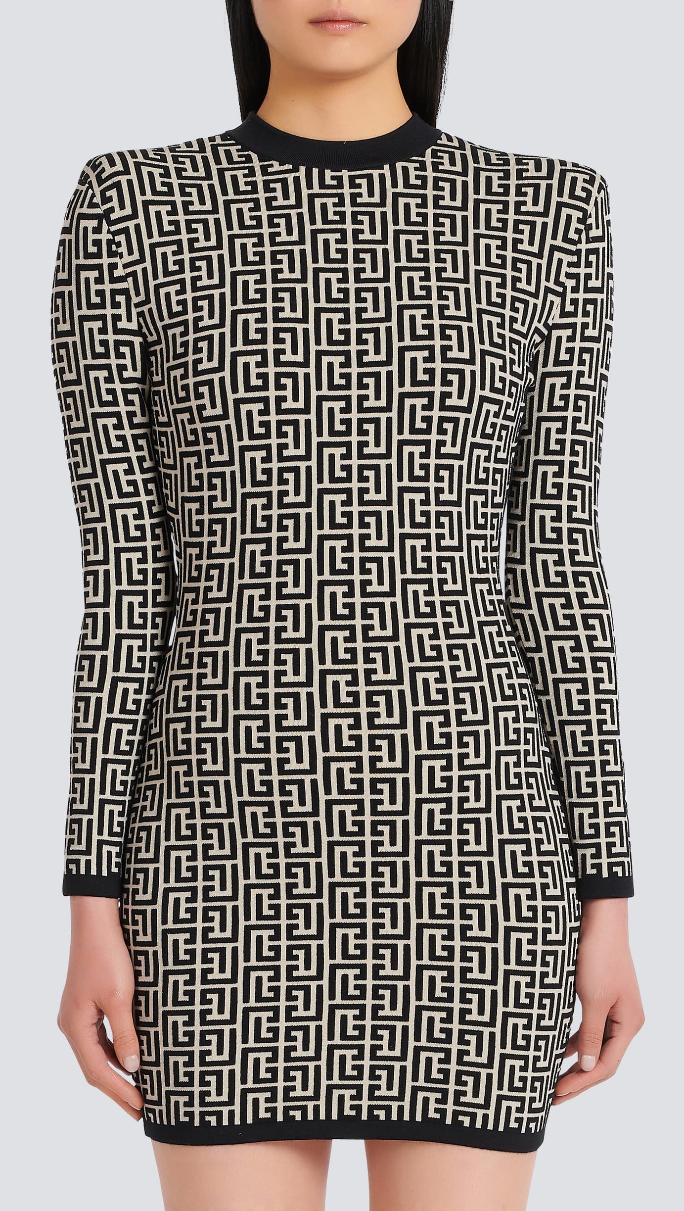 SHORT BICOLOR JACQUARD MINI DRESS WITH MONOGRAM