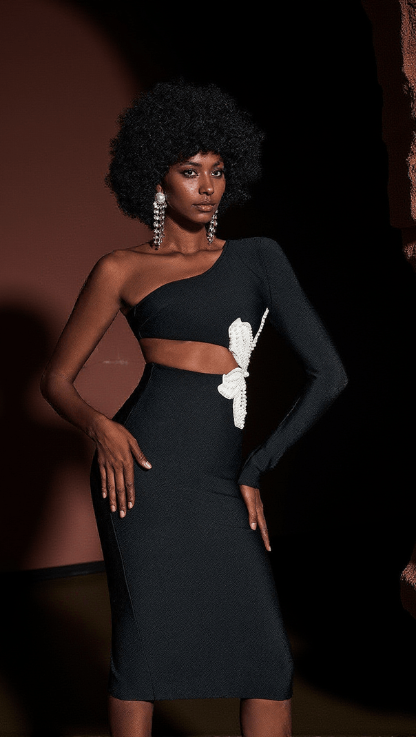 AIIZIE PATSY FLOWER PEARL CUTOUT BANDAGE DRESS - product image