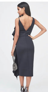 ASYMMETRIC DRAPED FRILL SCUBA DRESS