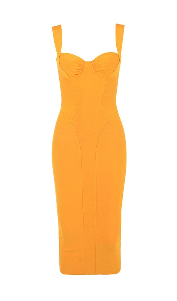 GOOSE YELLOW SLEEVELESS SLIM-FIT SUSPENDER DRESS